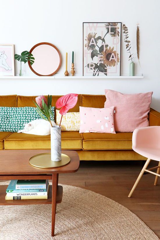 Blush and tan might just be the next big interior design trend! Pink and leather. blush and tan living rooms